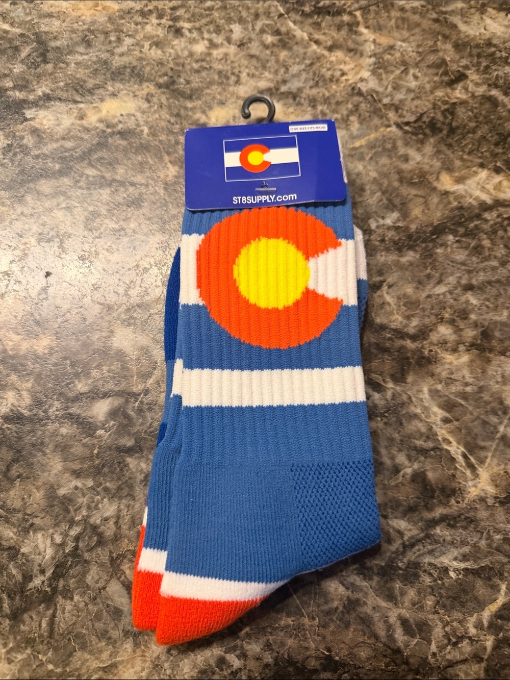Colorado Flag Blue Crew Socks - Blue, Orange, Yellow, White